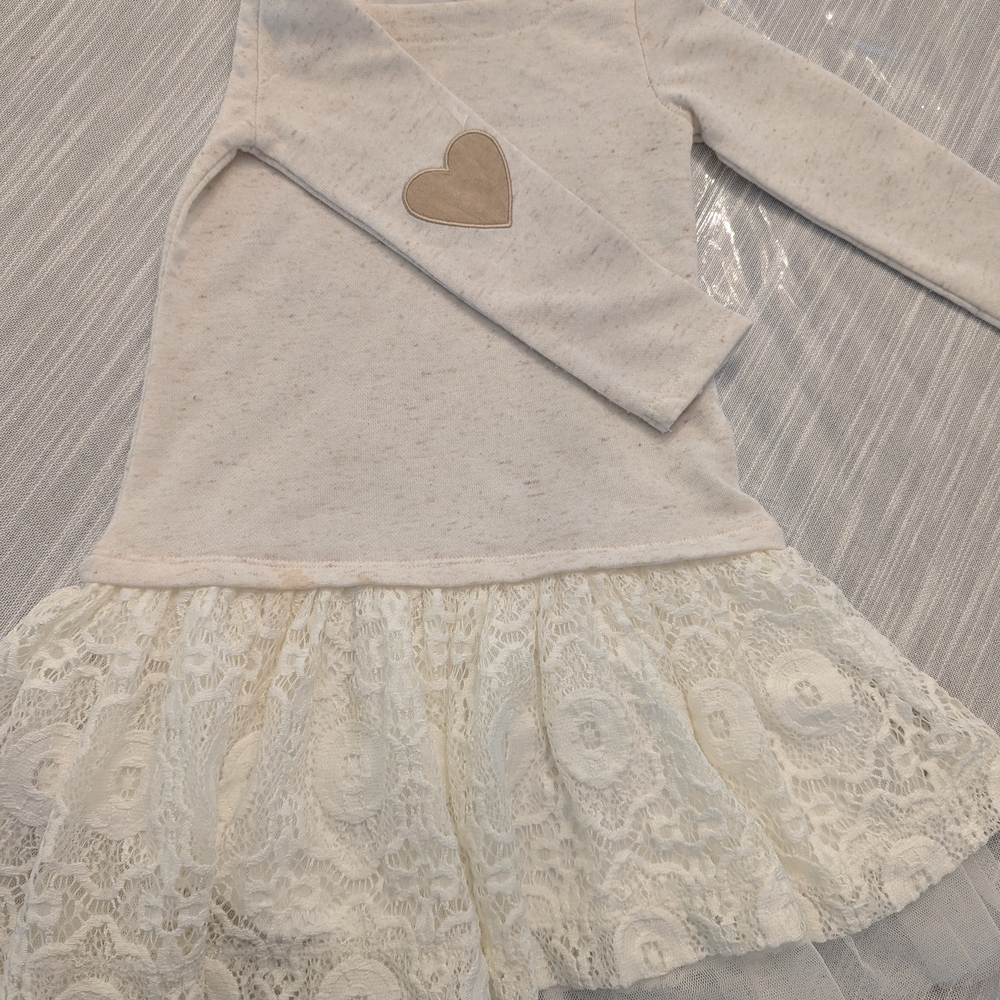 Chasing Fireflies Cream Dress with Lace and Tan Heart